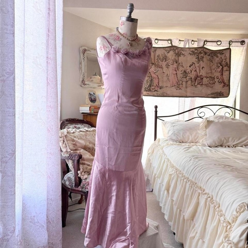 y2k pink formal floral dress‎ womens xs